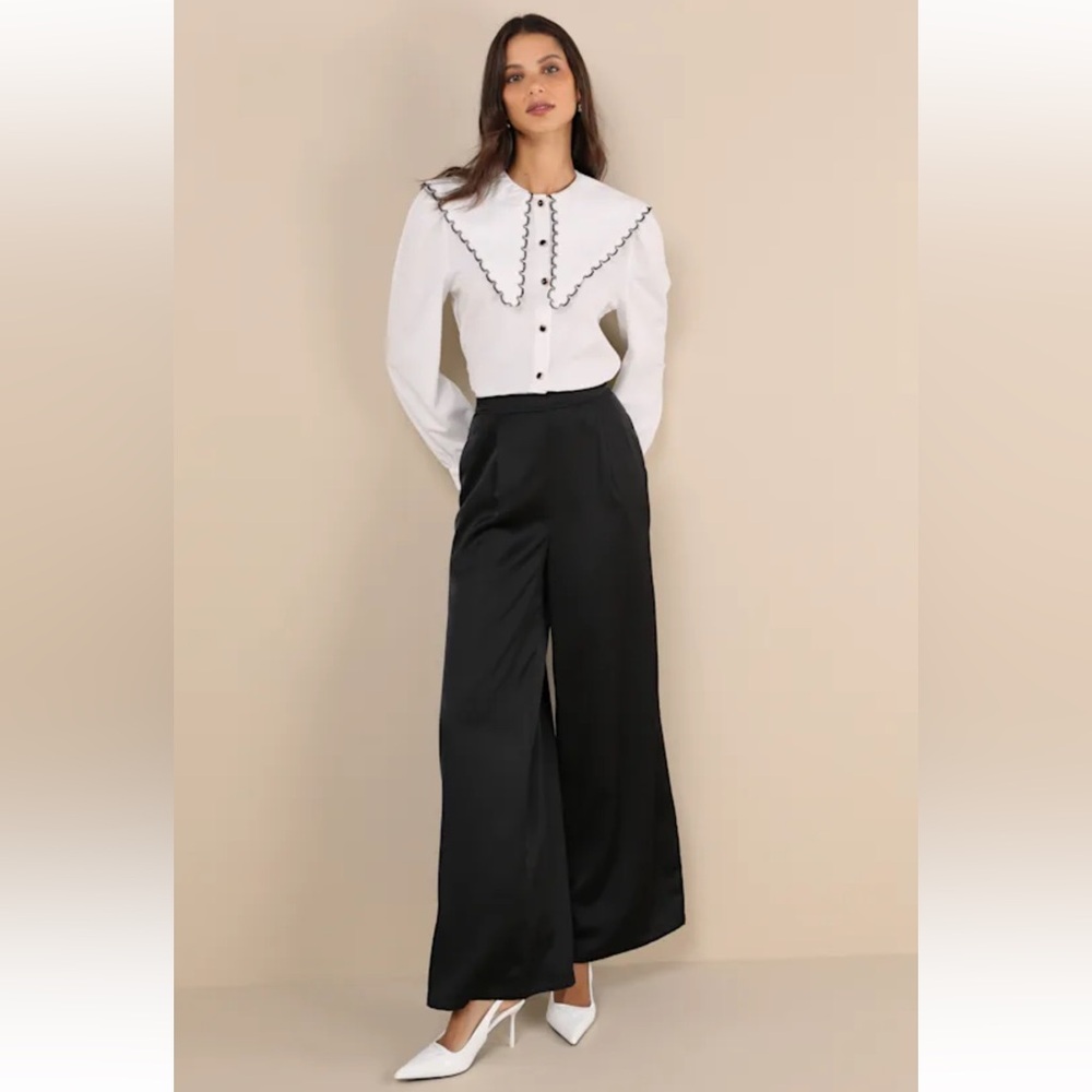 Lulus High Waisted Black Satin Pants High-rise Wide-leg Pants - Size XS NWT